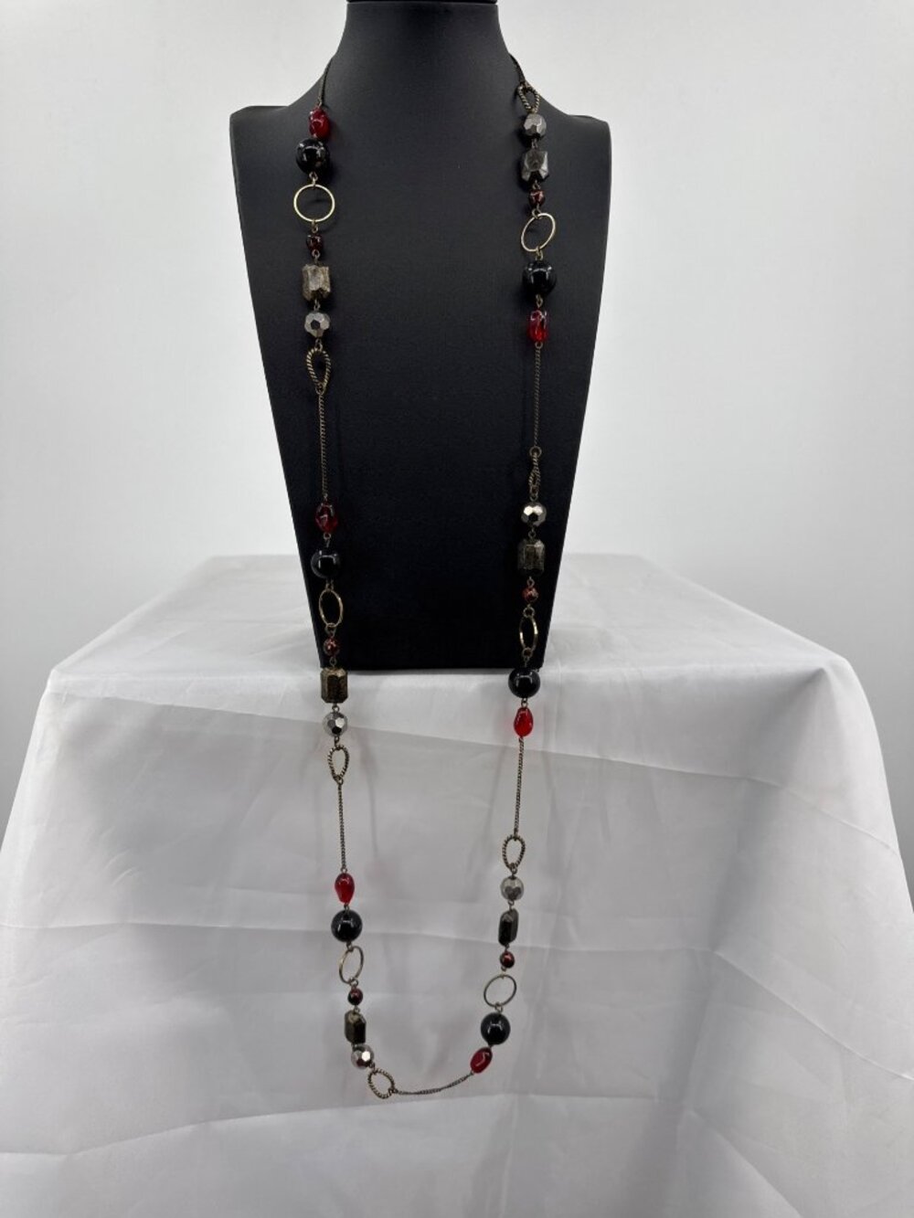 Lia Sophia Adobo Long Beaded Station Necklace Red Black Goth Grunge Whimsigoth